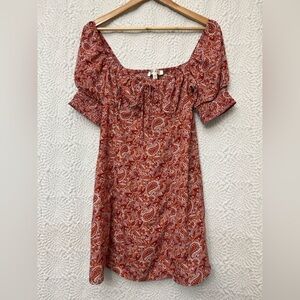 Row A Dress Size Small Paisley Babydoll Mini Milkmaid Peasant Puff Sleeve NWT